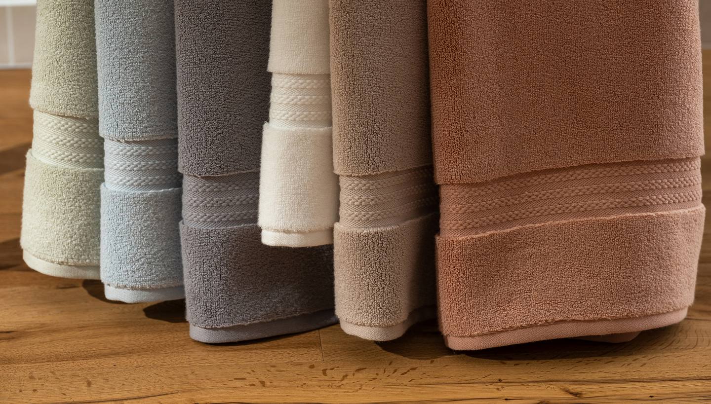 Plush Turkish cotton bath towels in earth tones