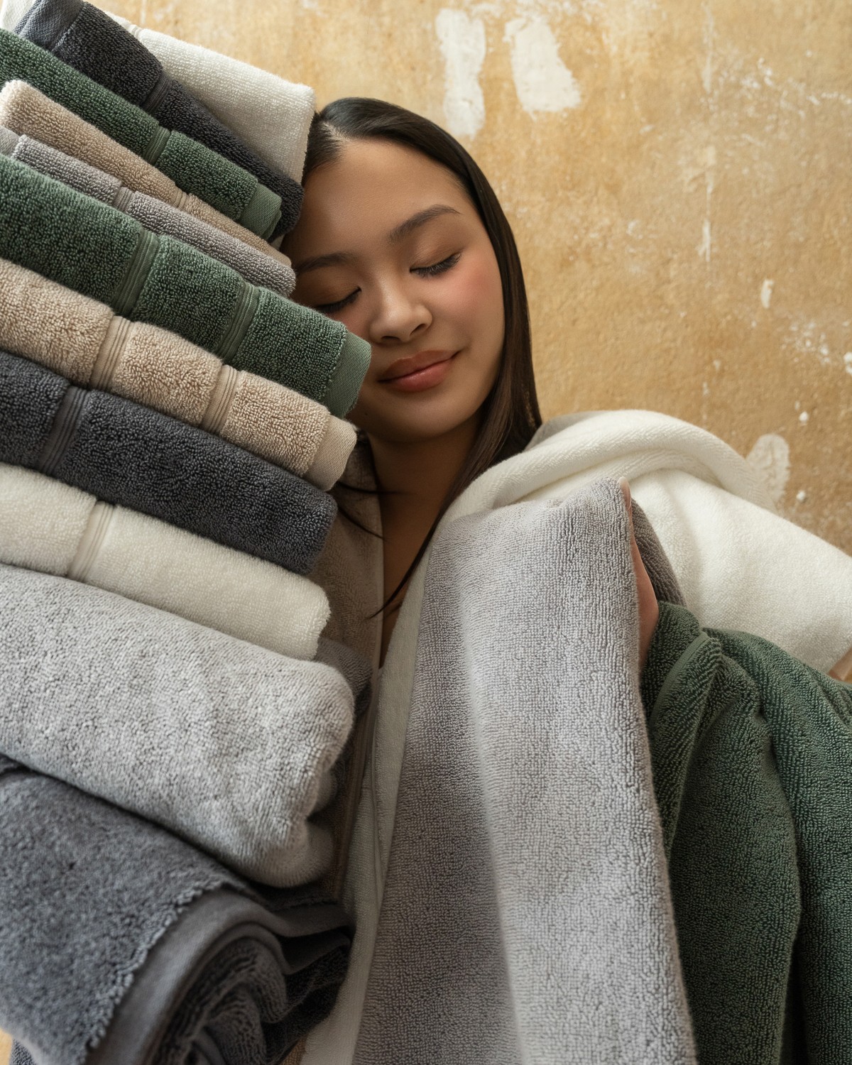 Plush Turkish cotton bath towels in earth tones