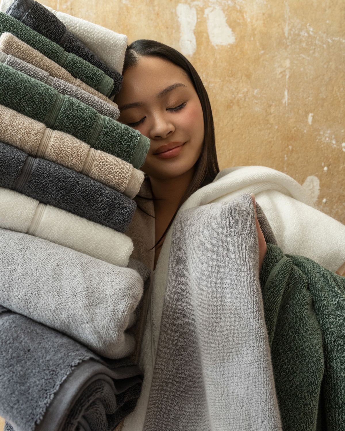 Plush Turkish cotton bath towels in earth tones