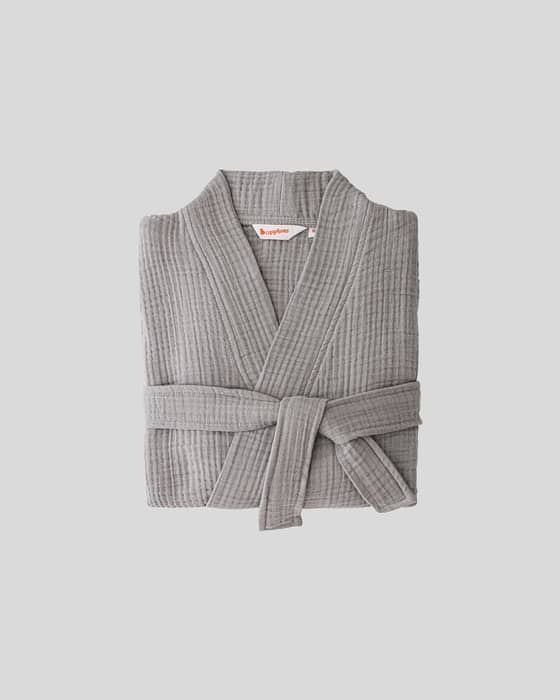 4-Layer Premium Cotton Gauze Shorty Robe in Opal Gray